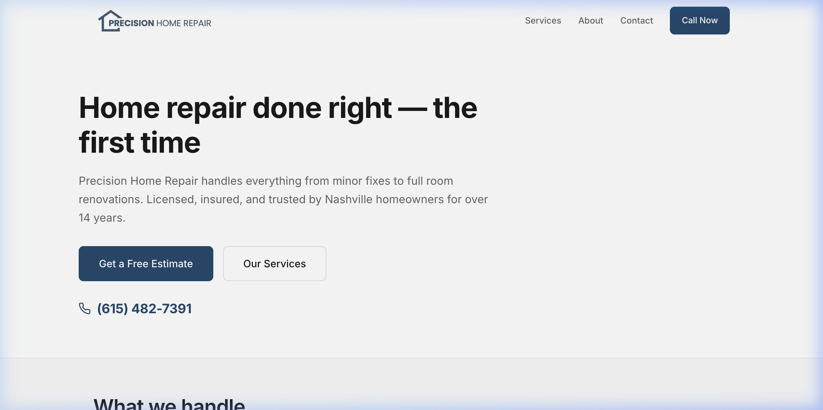 Precision Home Repair website screenshot